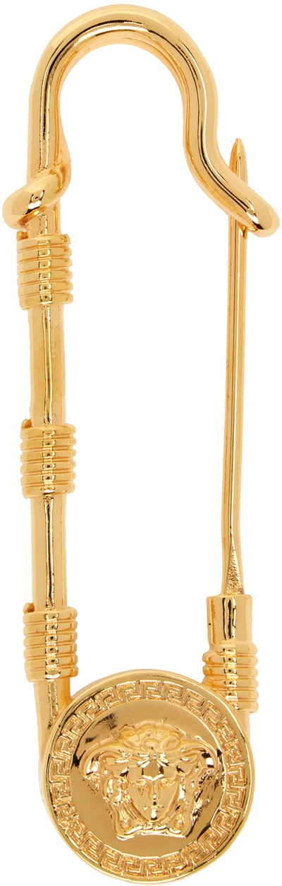 Shop Versace Gold Safety Pin Brooch In 3j000- Gold