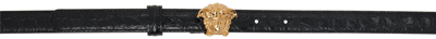 Shop Versace Black Croc Effect 'la Medusa' Belt In 1b00v-black-gold