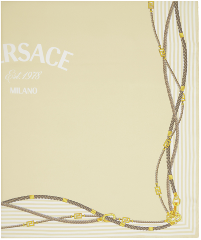 Shop Versace Yellow Greca Nautical Large Silk Scarf In 5k400-sand+gold