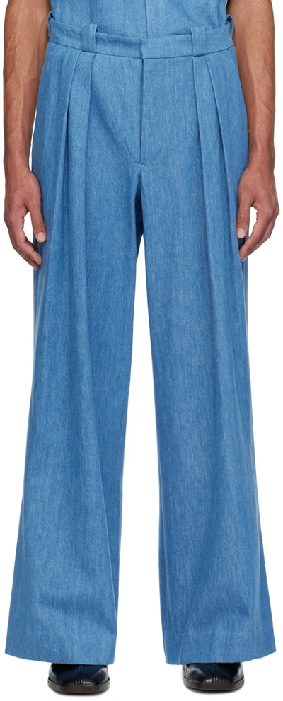 Shop King & Tuckfield Blue Wide-leg Jeans In Washed Denim