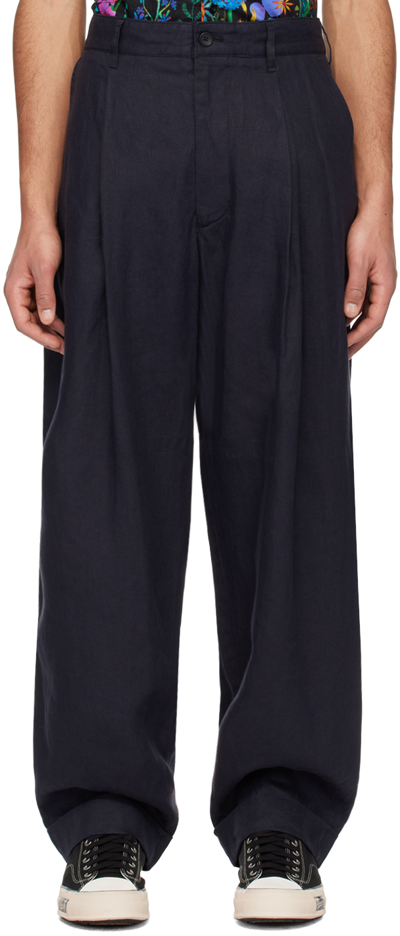 Shop Engineered Garments Navy Wp Trousers In Et027 Navy Linen Twi