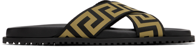 Shop Versace Black & Gold Greca Sandals In 2b150-black+gold