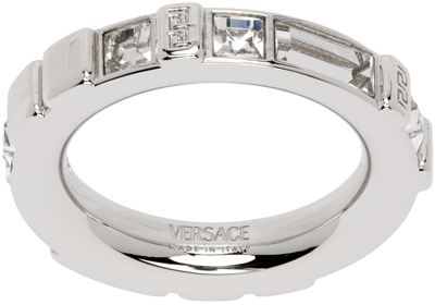 Shop Versace Silver Metal Ring In Palladium-crystal
