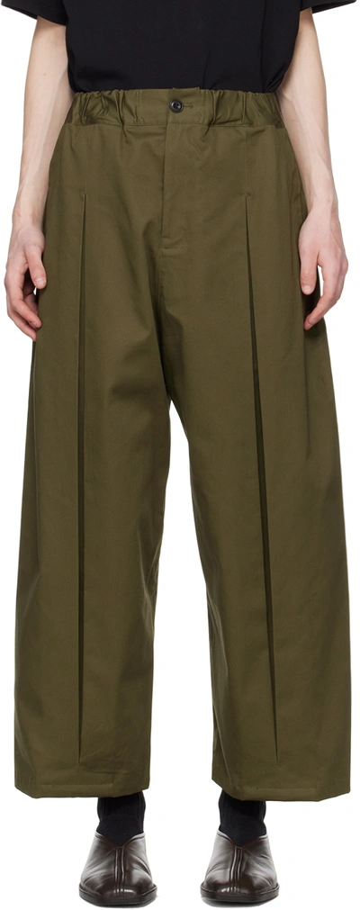 Shop Sage Nation Khaki Box Pleat Trousers