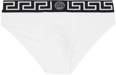 Shop Versace White Greca Border Briefs In 2wl40-white+black Wh