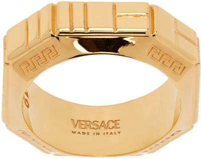 Shop Versace Gold Greca Quilting Ring In 3j000- Gold