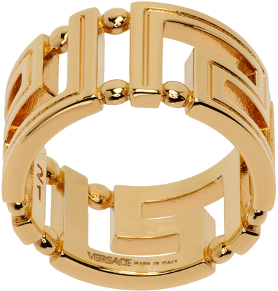 Shop Versace Gold Greca Ring In 3j000- Gold