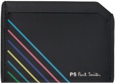Shop Ps By Paul Smith Black Leather 'sports Stripe' Credit Card Holder In 79 Blacks