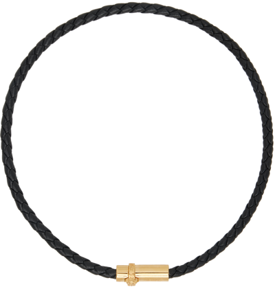 Shop Versace Black Braided Necklace In Black- Gold