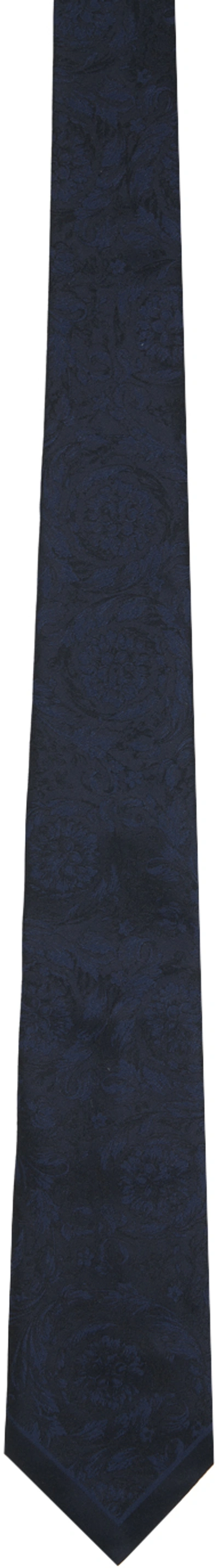 Shop Versace Navy Barocco Tie In 1ui20-navy Blue