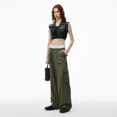 Shop Alexander Wang Mid-rise Cargo Rave Pants In Cotton Twill In Army Green