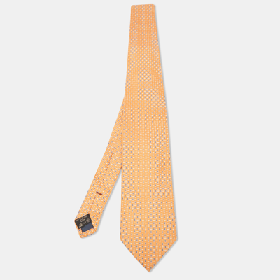 Pre-owned Ermenegildo Zegna Vintage Orange Patterned Silk Tie