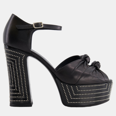 Pre-owned Saint Laurent Black Leather Studded Platform Heels Size Eu 36.5