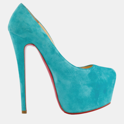 Pre-owned Christian Louboutin Turquoise Suede Daffodile Platform Size Eu 36 In Blue