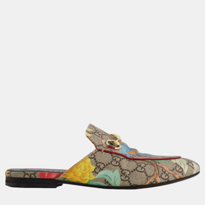 Pre-owned Gucci Monogram Gg Print Mule With Floral Bird Print Size Eu 36.5 In Multicolor