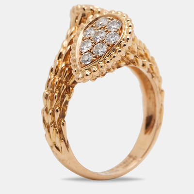 Pre-owned Boucheron Serpent Boheme Toi Et Moi S Motif Diamond 18k Yellow Gold Ring Size 52