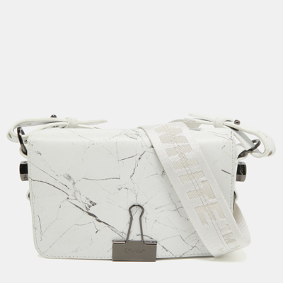 Pre-owned Off-white White Marble Leather Binder Clip Crossbody Bag