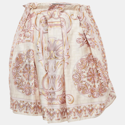 Pre-owned Fendi X Versace Pink Printed Silk Pleated Fendace Mini Skirt Xs