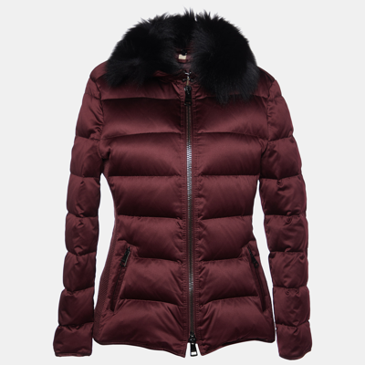 Pre-owned Burberry Burgundy Fox Fur Trimmed Puffer Jacket M