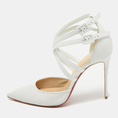 Pre-owned Christian Louboutin White Perforated Leather Victororilla Pumps Size 39.5