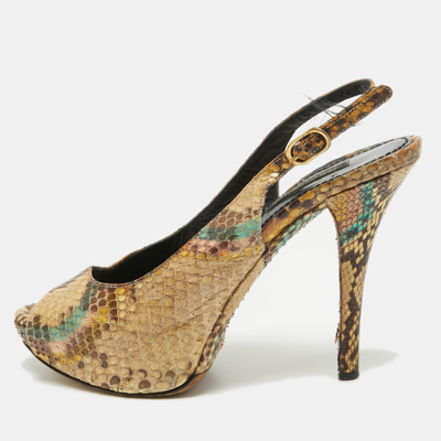 Pre-owned Dolce & Gabbana Beige/brown Python Leather Slingback Pumps Size 35.5