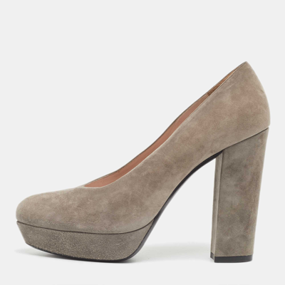 Pre-owned Miu Miu Grey Suede Platform Pumps Size 40