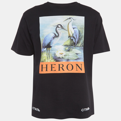 Pre-owned Heron Preston Black Graphic Print Cotton Crew Neck T-shirt S