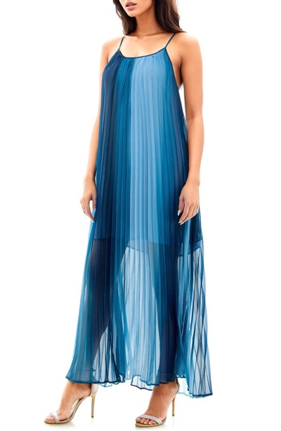 Shop Socialite Pleated Maxi Dress In Blue Watercolor
