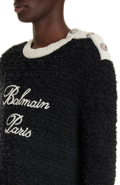 Shop Balmain Signature Tweed Knit Sweater In Eab Black/ White
