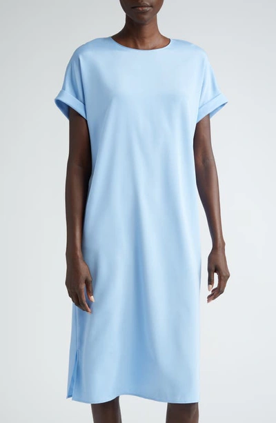 Shop Lafayette 148 Roll Cuff Silk Stretch Georgette T-shirt Dress In Sky Blue