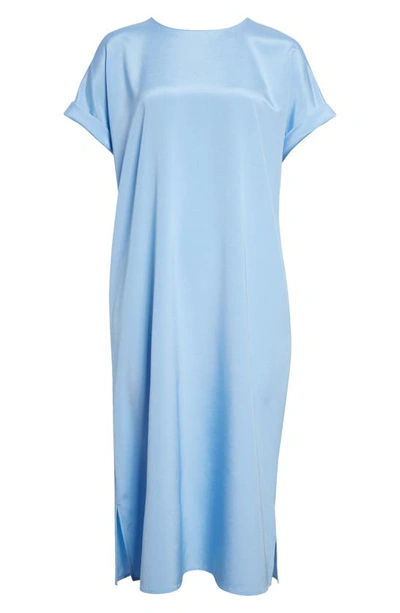 Shop Lafayette 148 Roll Cuff Silk Stretch Georgette T-shirt Dress In Sky Blue