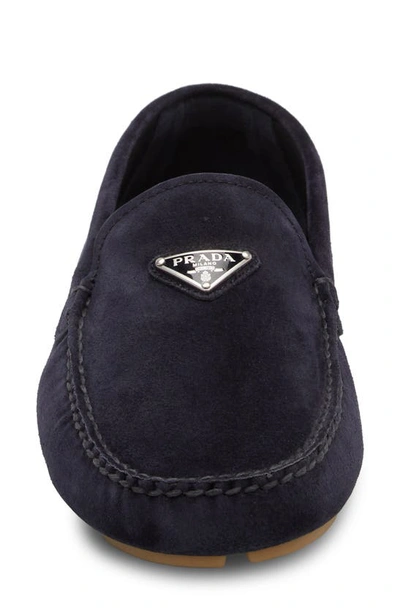 Shop Prada Suede Driving Loafer In Bleu