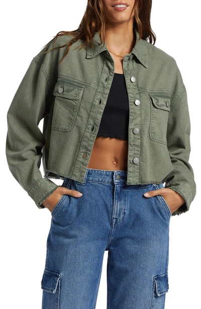 Shop Roxy Sunset Sands Cutoff Shacket In Agave Green
