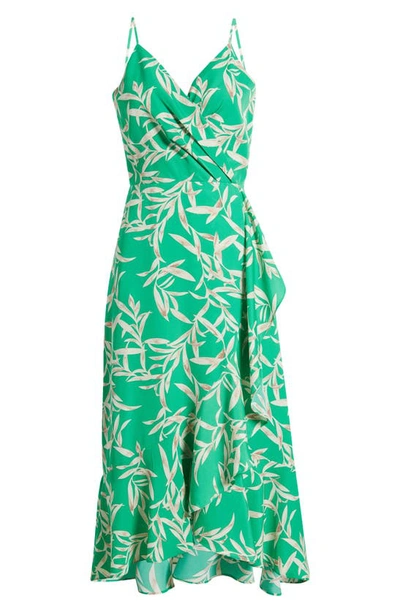 Shop Chelsea28 Faux Wrap Midi Dress In Green Tropical Leaf