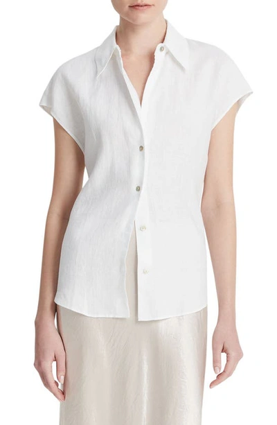 Shop Vince Dolman Sleeve Linen Shirt In Optic White