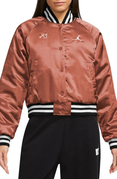 Shop Jordan Varsity Jacket In Dusty Peach