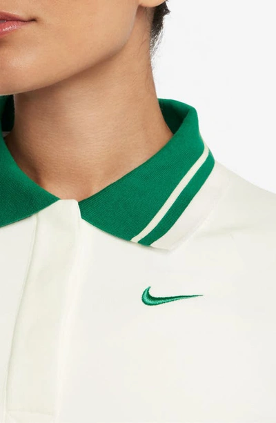 Shop Nike Sportswear Collection Long Sleeve Crop Polo In Sail/ Malachite/ Malachite