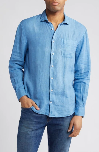 Shop Johnnie-o Emory Solid Linen Button-up Shirt In Tide