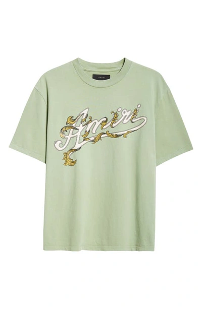 Shop Amiri Filigree Logo Graphic T-shirt In Mineral Green