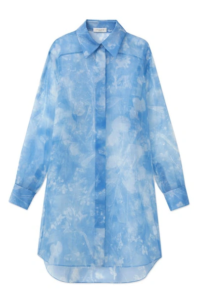Shop Lafayette 148 New York Oversize Sheer Silk Button-up Tunic In Bluebell Multi