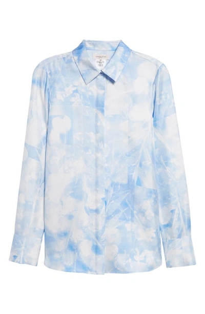 Shop Lafayette 148 Scottie Floral Print Silk Twill Button-up Top In Sky Blue Multi