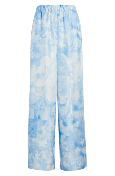 Shop Lafayette 148 Riverside Silk Twill Wide Leg Pants In Sky Blue Multi