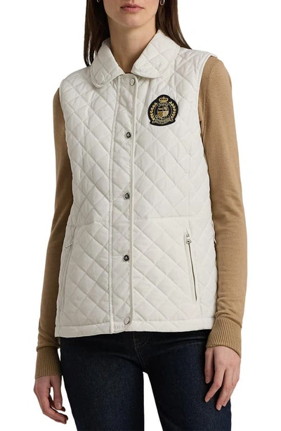 Ralph Lauren Crest-patch Diamond-quilted Vest In Cream