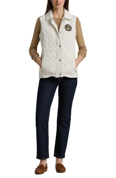 Ralph Lauren Crest-patch Diamond-quilted Vest In Cream
