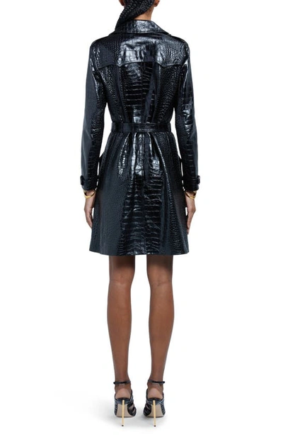Shop Tom Ford Belted Double Breasted Croc Embossed Leather Trench Coat In Black