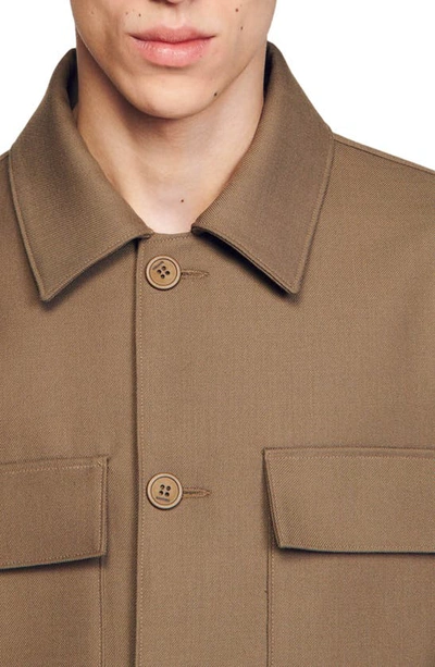 Shop Sandro Flap Pocket Overshirt In Light Kaki
