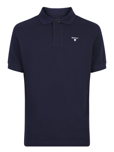 Shop Barbour Logo Embroidered Short Sleeved Polo Shirt In Navy