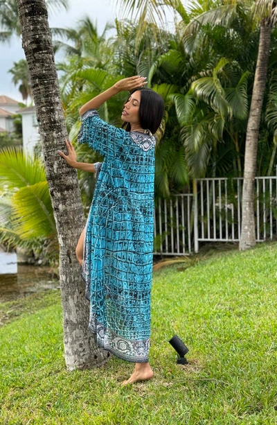 Shop Ranee's Crystal Embellished Cover-up Duster In Teal Blue