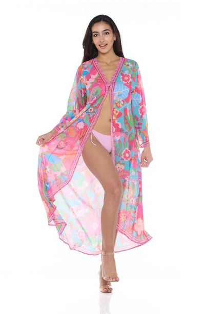 Ranee's Floral Print Duster In Pink