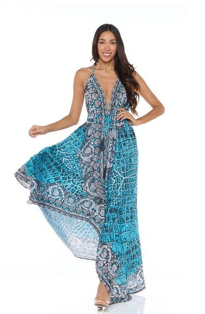 Ranee's Halter Neck Dress In Teal Blue